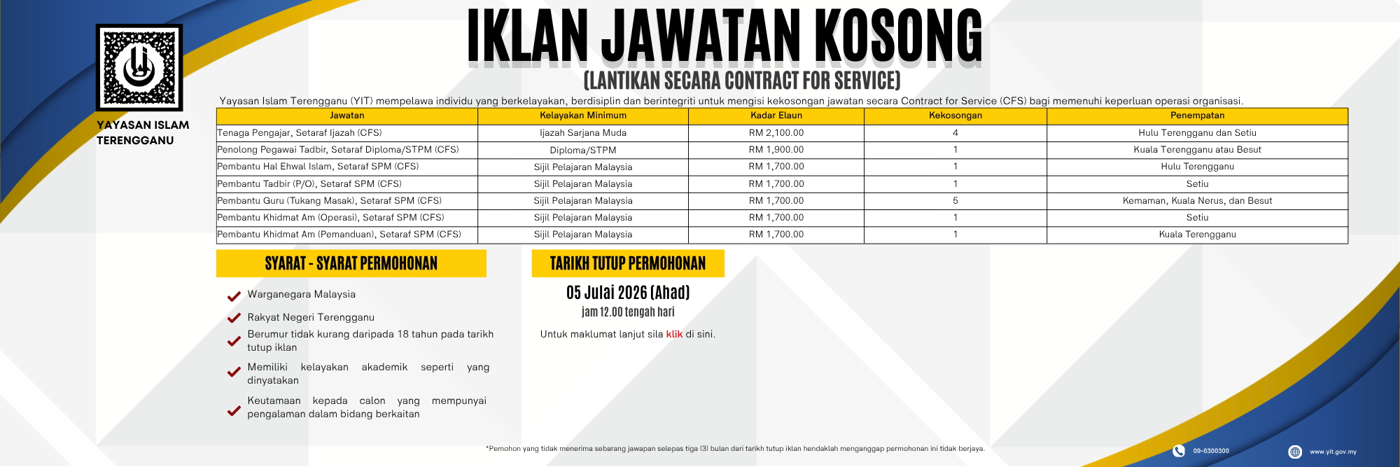 Jawatan Kosong contract for service (CFS) Yayasan Islam Terengganu